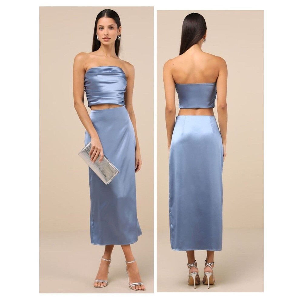 Lulu's Blue Satin Midi Dress